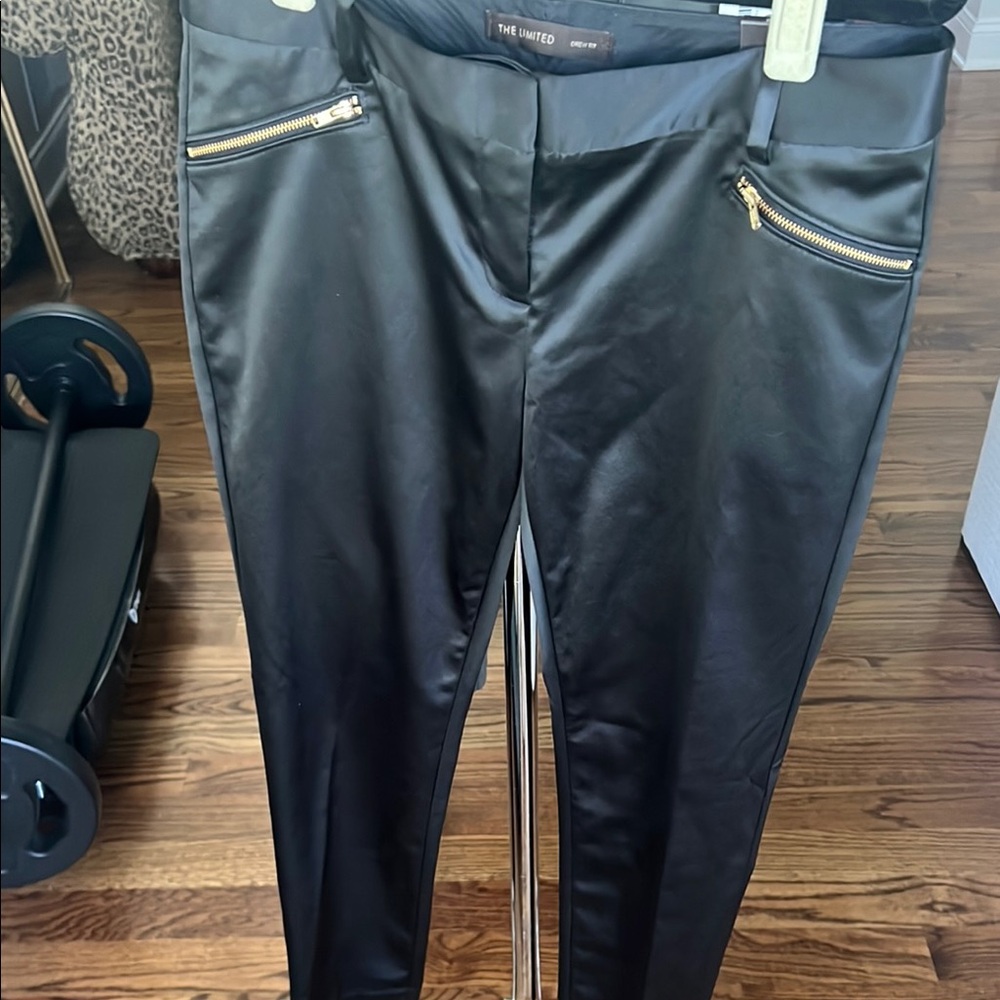 The Limited Black Satin Cigarette Trousers with Gold Zippers